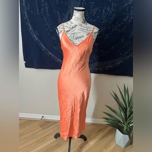 Express Satin Slip Midi Dress – Coral Peach – XS